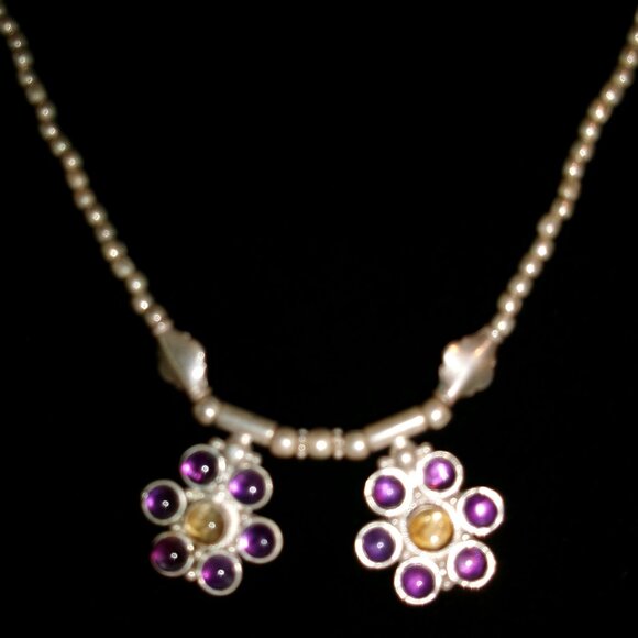 Vintage Amethyst Flower 18" Silver Bead Necklace - Picture 2 of 9